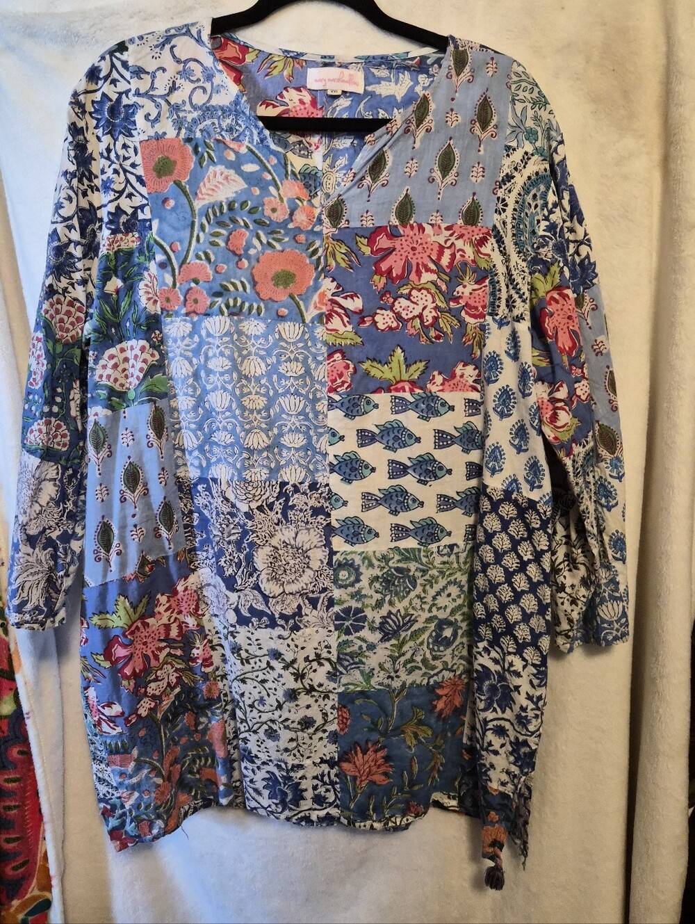 Mary Marshmallow 100% Cotton Patchwork Printed Midi Dress Cover-up XXL Boho